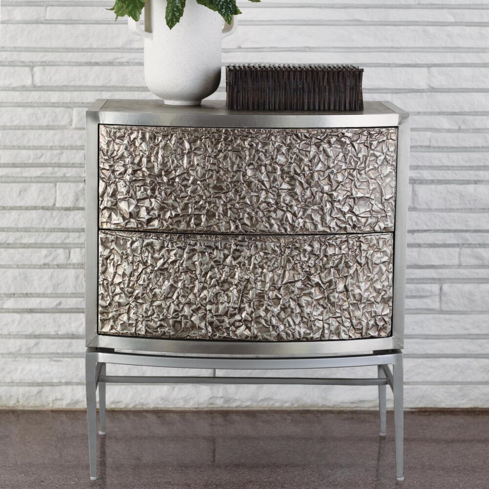 Foglio Bedside Chest, Nickel