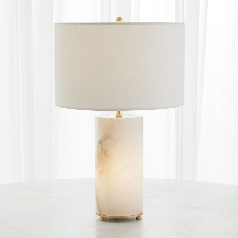 Selene Alabaster Lamp, Lit Base