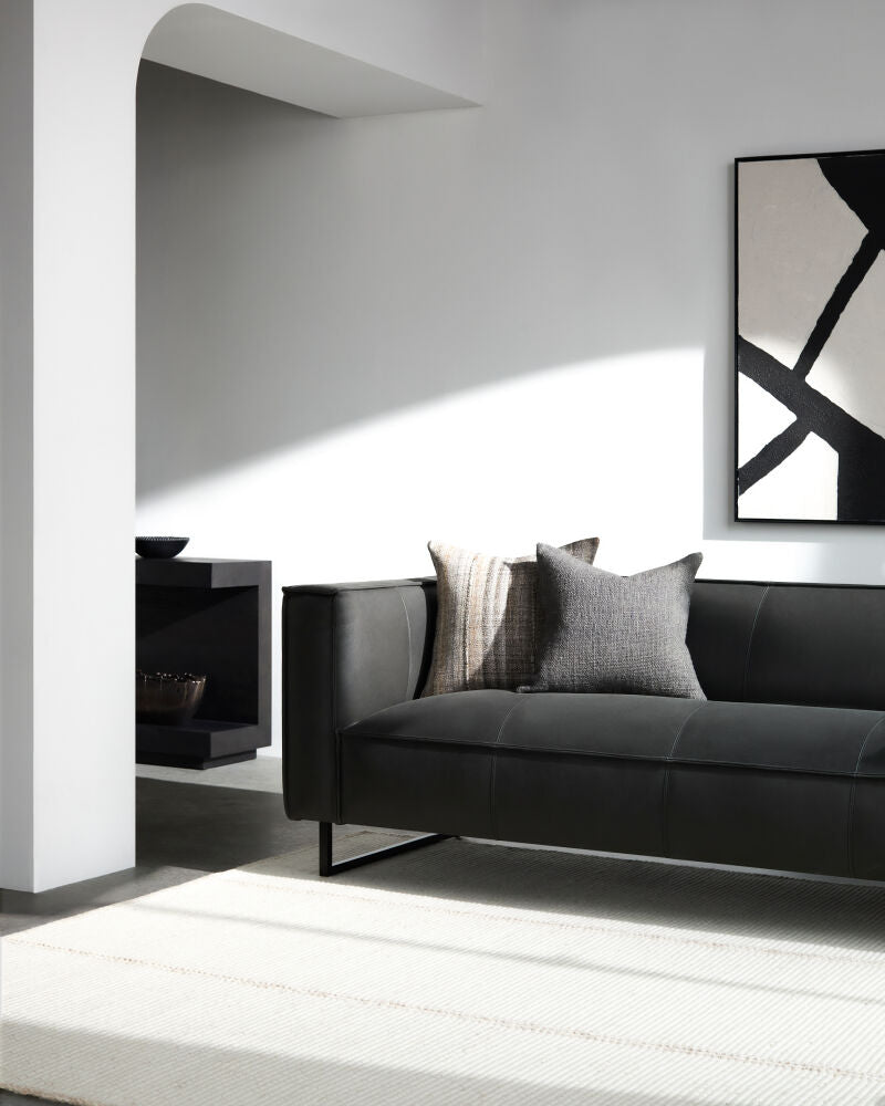 Sounding Sofa, Charcoal Leather in room